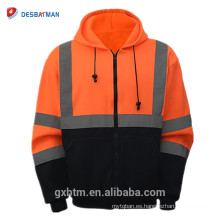 Venta al por mayor chaqueta de cremallera de alta visibilidad ANSI Clase 3 Sudadera de seguridad de dos tonos negro sudadera con capucha de seguridad Orange